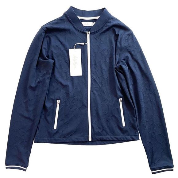 Lady Hagen Tranquil Texture Bomber Jacket Full Zip Navy Blue White S NWT - Picture 1 of 7
